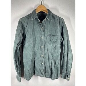 Faconnable Shirt Womens L Green Corduroy Button Front Long Sleeve Cotton 6769